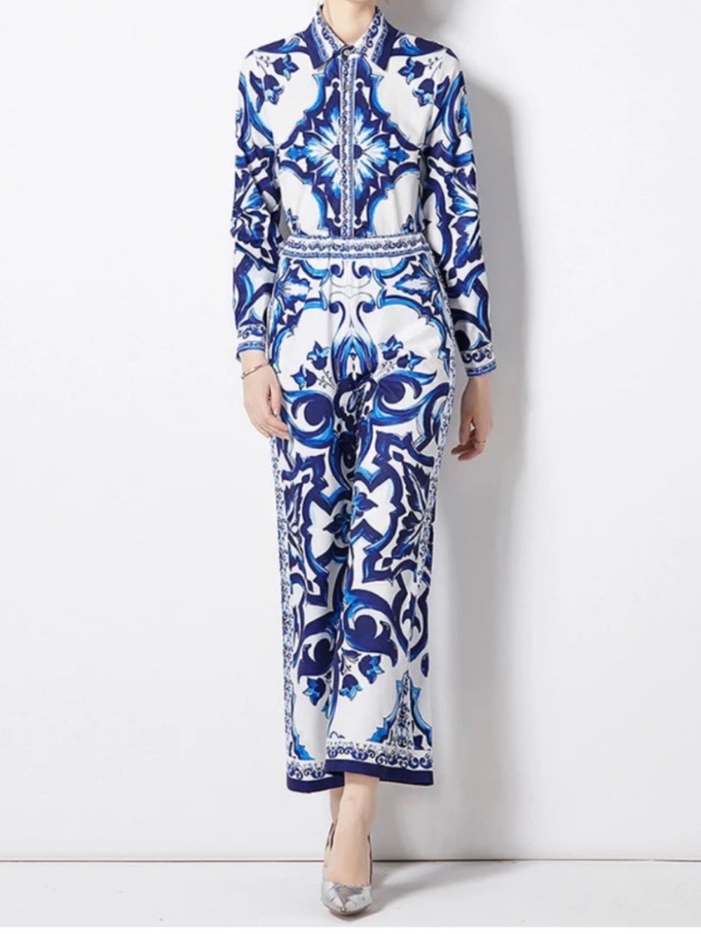 💙 Mediterranean Blue & White Two-Piece Set – Size S